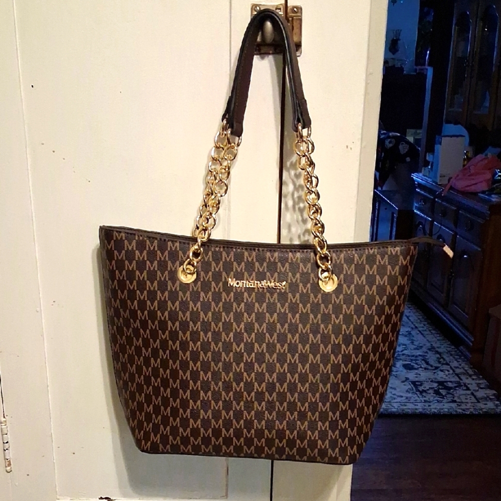 Montana West Brown Tote with Gold Accents, Excellent Condition